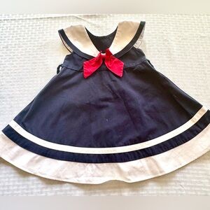 Good Lad Vintage Nautical Sailor Baby Dress Navy Blue White Red Bow 12 Months